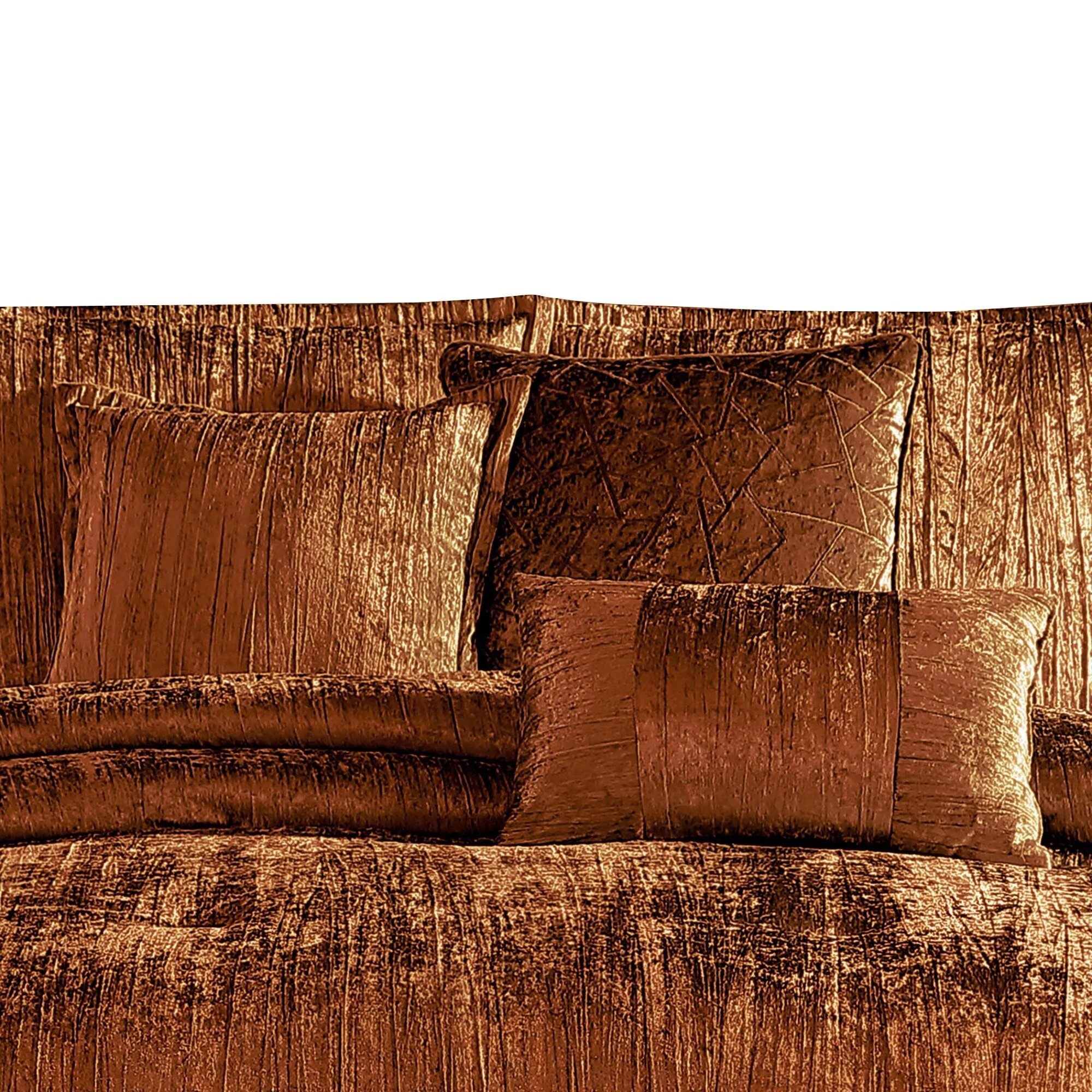 Jay 7 Piece King Comforter Set, Copper Polyester Velvet Deluxe Texture