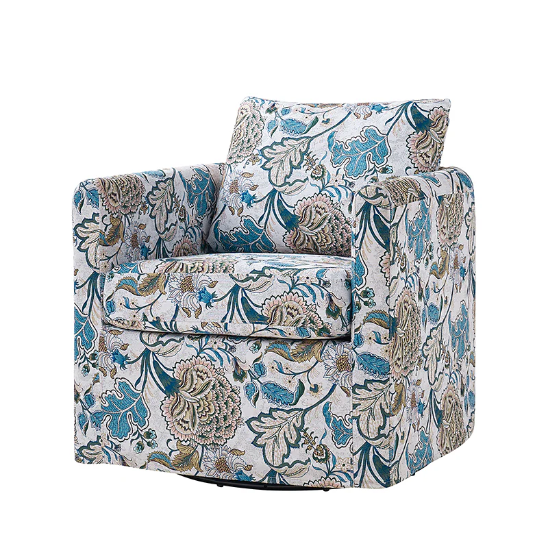 Claudius Upholstered Slipcovered Swivel Barrel Chair