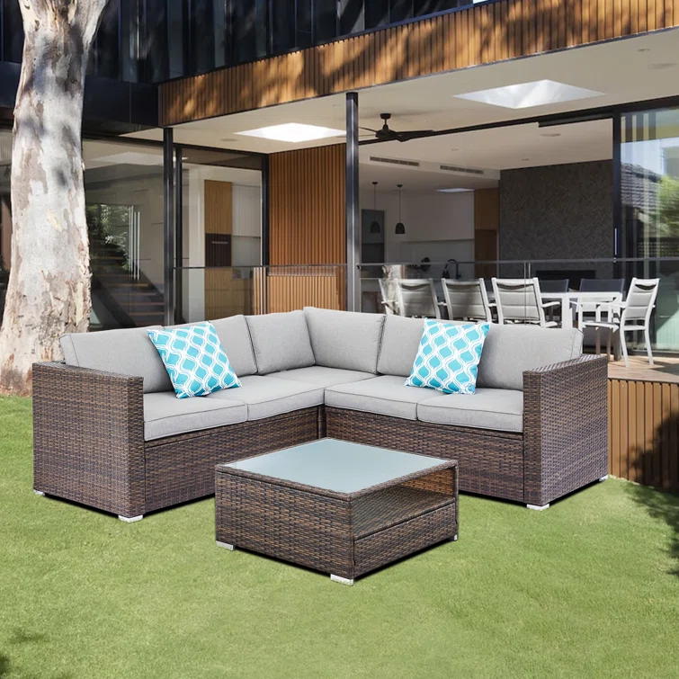 High-Density Polyethylene (HDPE) Wicker 5 - Person Seating Group with Cushions