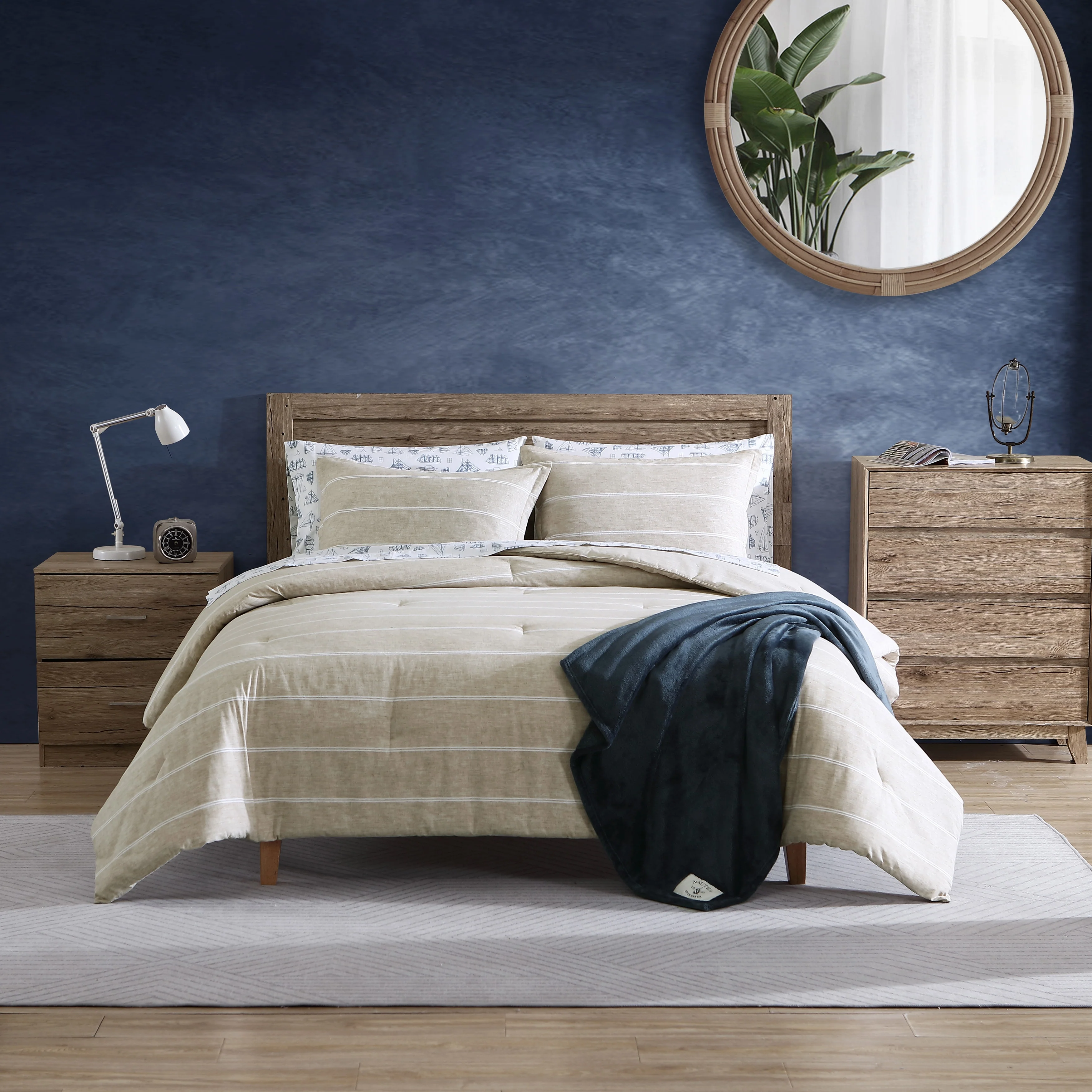 Nautica Guard Coast Cotton Flannel Beige Reversible Comforter Set
