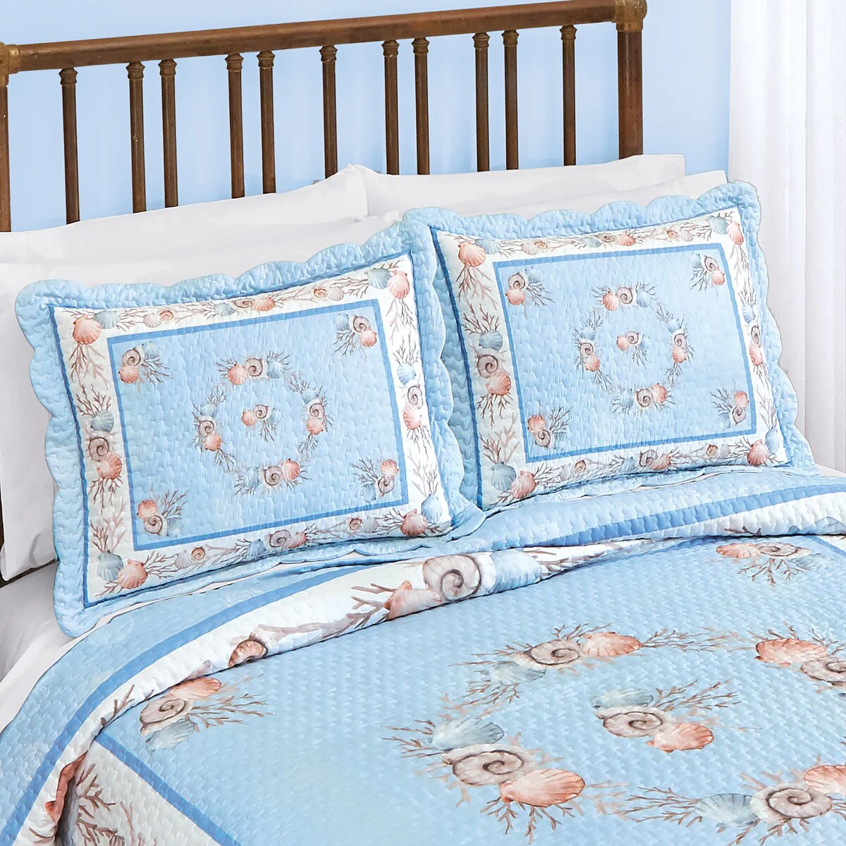 Coastal Seashells & Coral Scalloped Edge Pillow Sham