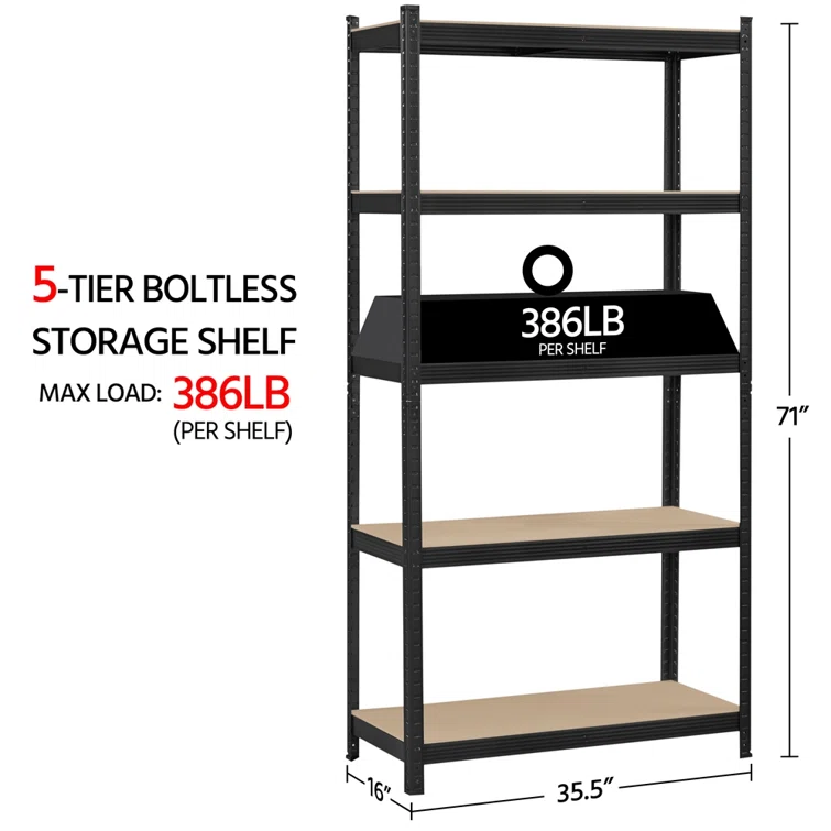 Lundys 71" H x 35.5" W x 16" D 5-Tier Adjustable Metal MDF Storage Rack Shelves Boltless Shelving