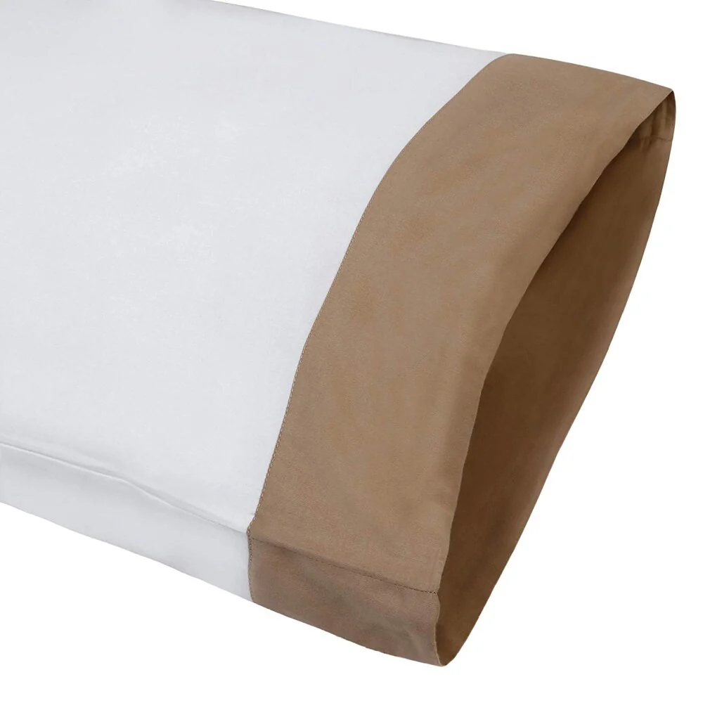 A1HC 100% Fine Smooth Long Staple Cotton Sateen 300 TC White and Dark Brown Pillow Case, Set of 2
