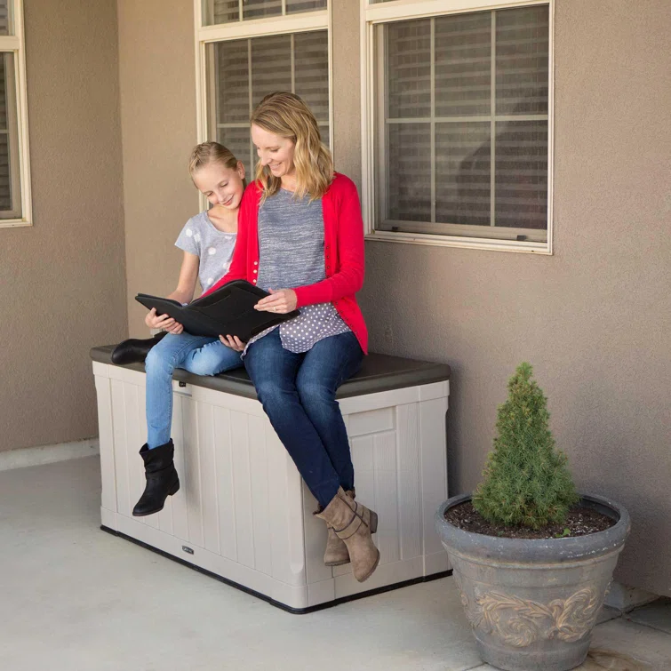 Lifetime 50.3'' W 116 Gallons Water Resistant Polyethylene Plastic Lockable Deck Box in Tan