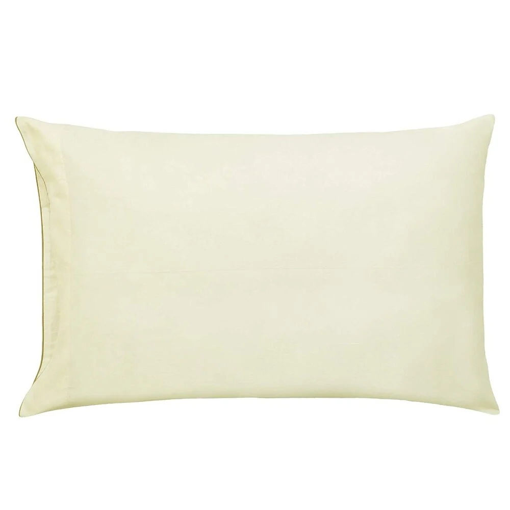 A1HC Pillow Case 100% Fine Smooth Long Staple Cotton Sateen 300 TC Ivory with Sand Brown Piping On The Mouth, Set of 2