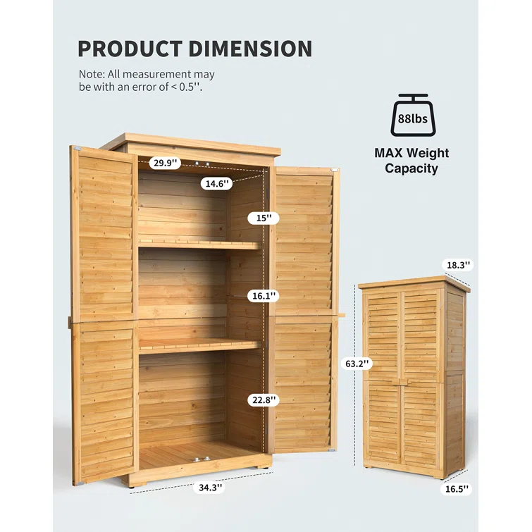 Aiho 3 ft. W x 1 ft. D Solid Wood Vertical Storage Shed