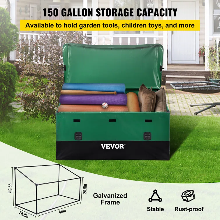 VEVOR 61'' W 150 Gallons Water Resistant Polyethylene Plastic Deck Box in Green/Black