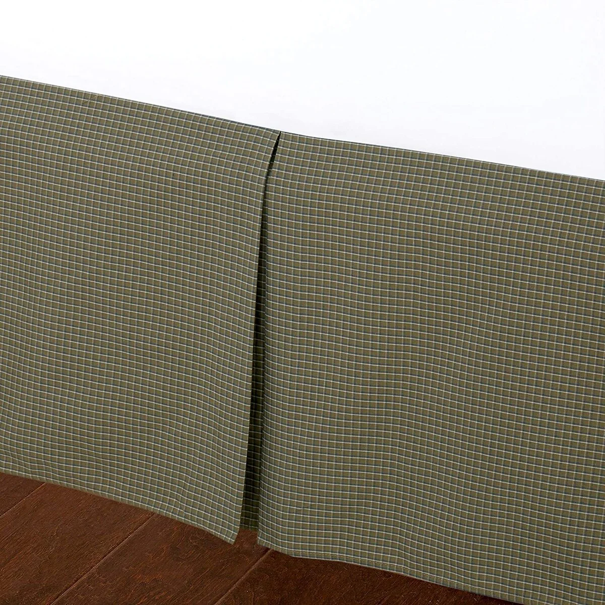 Olive Green Check Pattern Bed Skirt Cotton Yarn Dyed Pleated Dust Ruffle with Split Corners Tailored 16