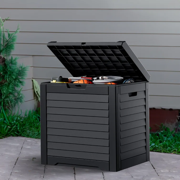 Edrosie Inc Gallon 22'' W 31 Gallons Water Resistant Resin Lockable Deck Box in Black