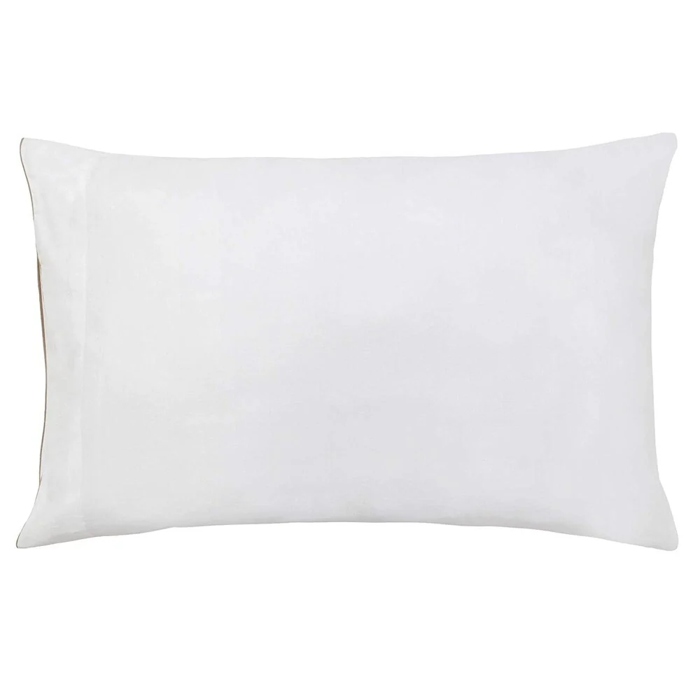 A1HC Pillow Case 100% Fine Smooth Long Staple Cotton Sateen 300 TC White with Sand Brown Piping On The Mouth, Set of 2