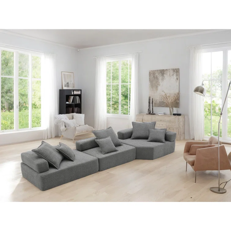 Oversized Modular Boucle Sectional Sofa, Convertible Sleeper Couch With No Assembly Required, Spacious Foam-filled Sofa Bed, 3-piece Customizable Living Room Set