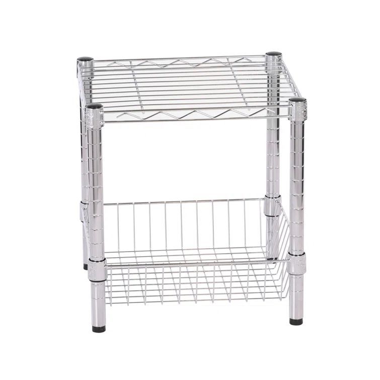 Metal Height-Adjustable Wire Shelf with Basket (15" W x 16" H x 14" D)