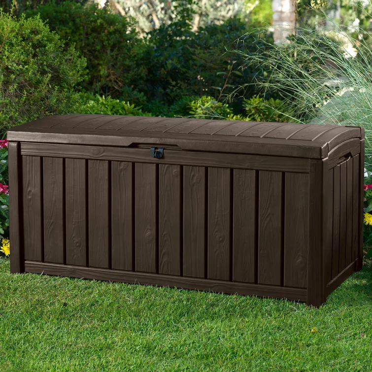 Keter Glenwood 101 Gallon Durable Resin Outdoor Storage and Organization Deck Box For Patio Furniture and Supplies, Brown