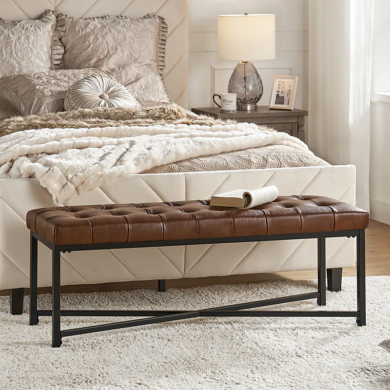 Arnold Versatile Elegance: Genuine Leather Bench with Button-Tufted Design