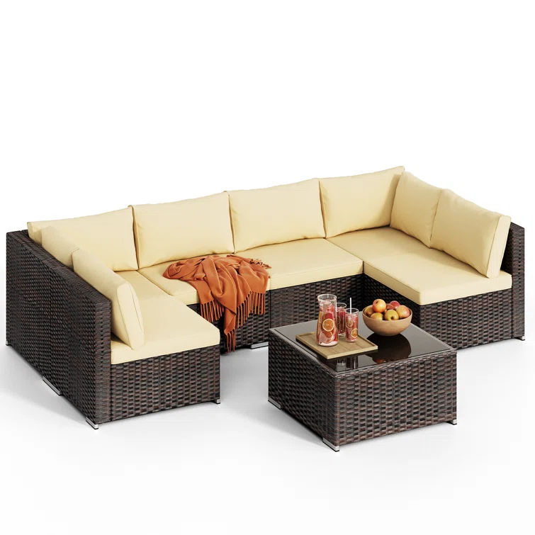 Silverts 7-Piece Slanted Back Rattan Sectional Seating Group