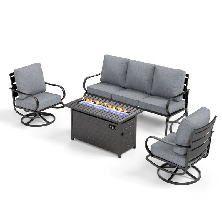 Tapasi 5 - Person Patio Conversation Set with Swivel Lounge Chairs &  Firepit Table