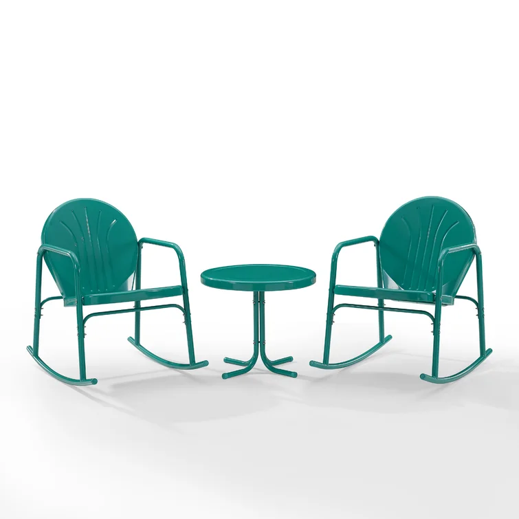 Burley 3 Pieces of Outdoor Rocking Chair Set Turquoise Gloss - Side Table & 2 Rocking Chairs