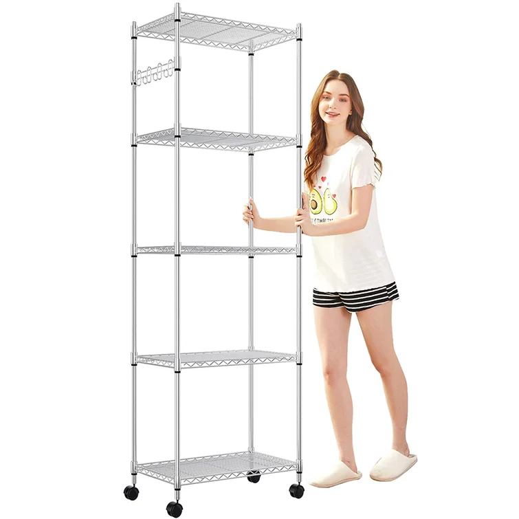 Shavon 70.86” Modern Steel Shelving Unit, Chrome Wire Rack With Casters and Feet for Home Organization