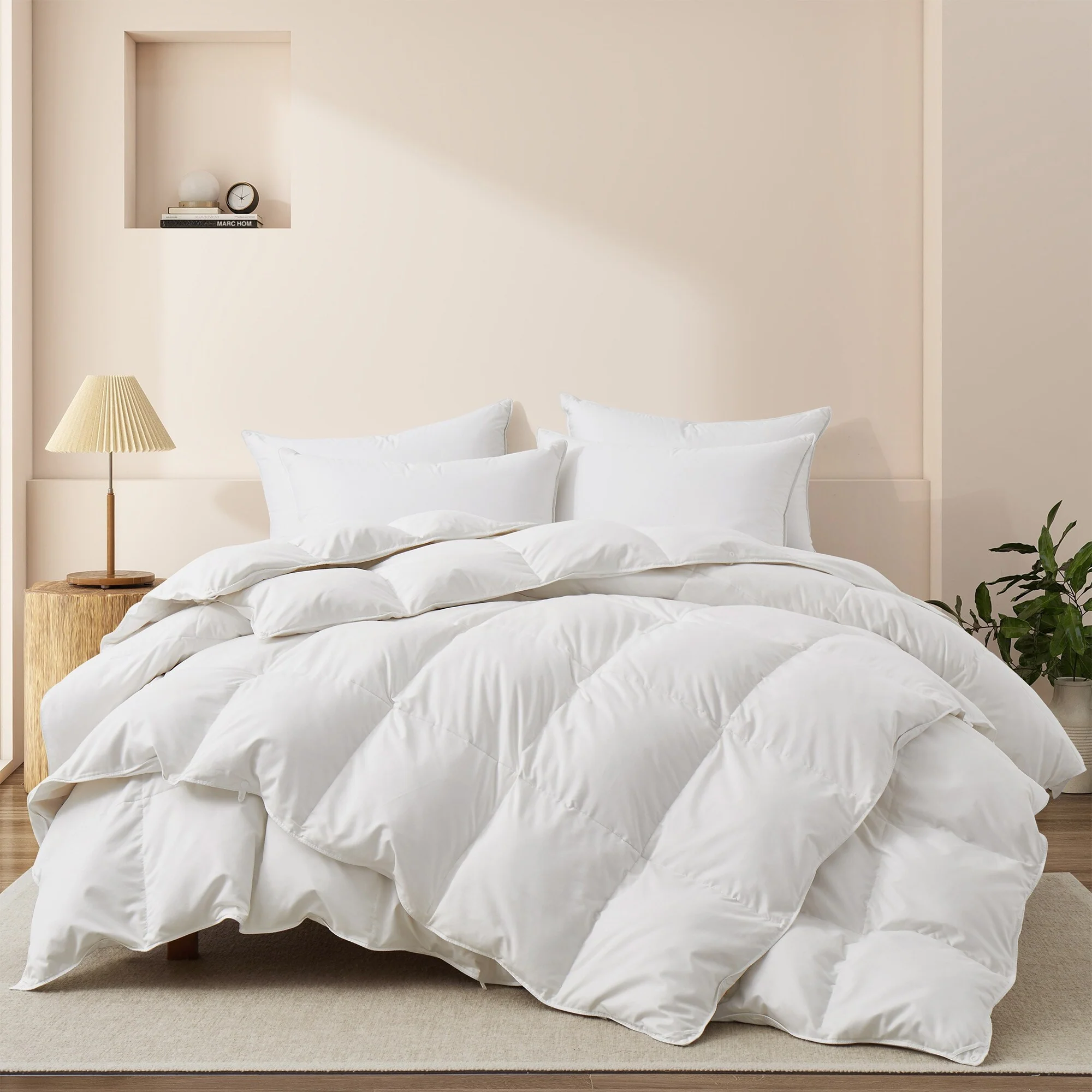 3-in-1 White Goose Down Comforter, Lightweight & All Season Duvet Inserts Buttoned Quilt with 8 Corner Tabs