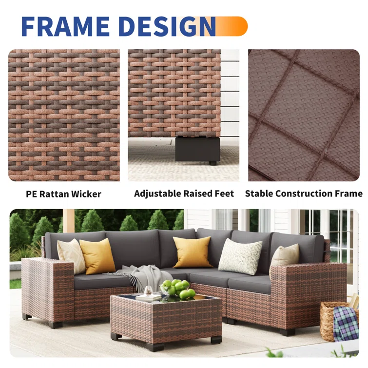 5 - Person Outdoor Rattan Sectional Seating Group With Cushions