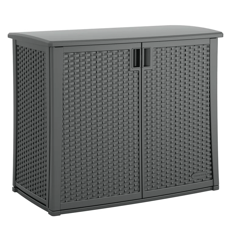 Suncast 97 Gallon Resin Lockable Cabinet Deck Box in Gray