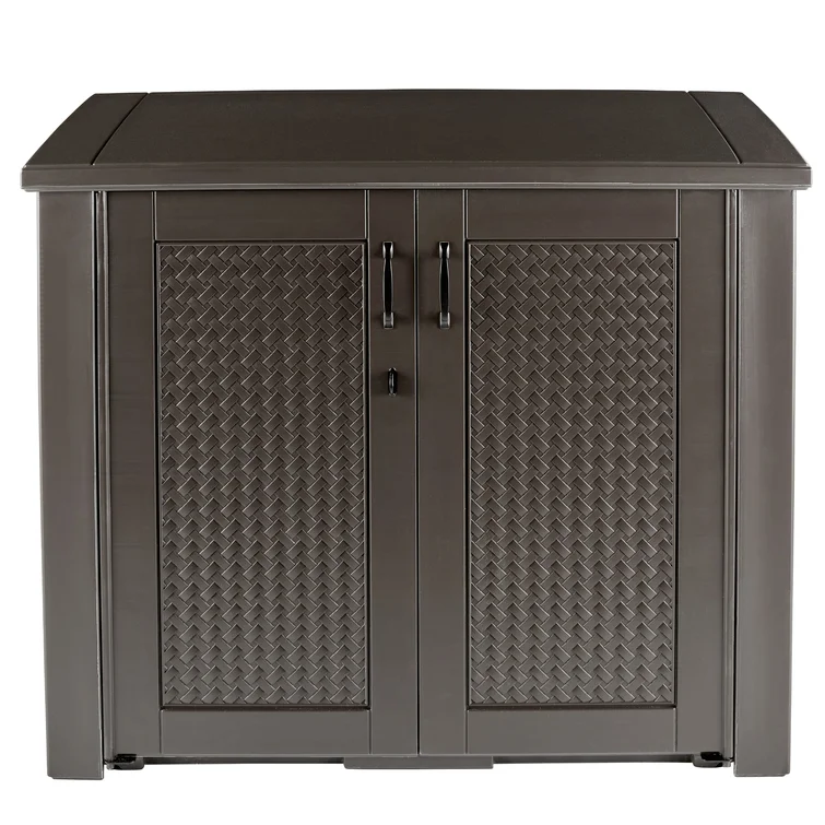 Patio 123 Gallon Water Resistant Plastic Lockable Cabinet Deck Box in Chocolate