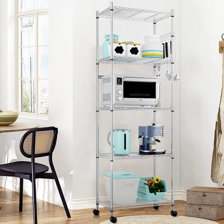 Westbrooke 71'' H x 24'' W Height -Adjustable Storage Chromed Wire Shelving Unit with Wheels Hooks