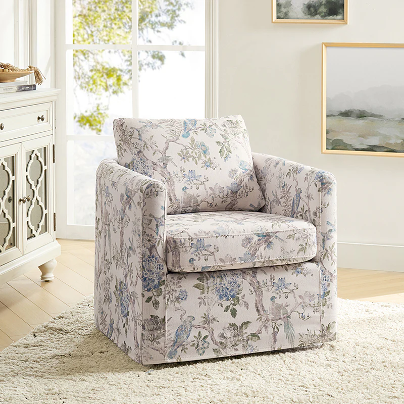 Claudius Upholstered Slipcovered Swivel Barrel Chair