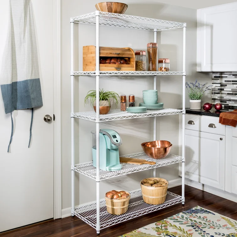 5-Tier Metal Height-Adjustable Shelving Unit (42" W X 72" H X 18" D)
