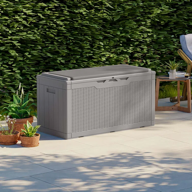 100 Gallons Water Resistant Resin Lockable Deck Box with Cushion