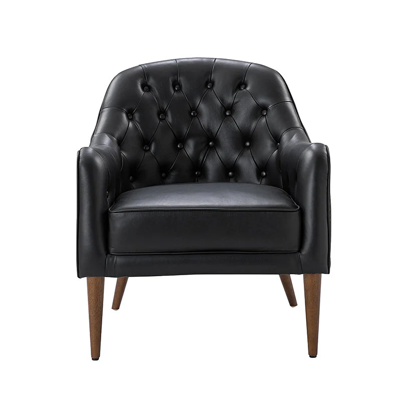 Casio Genuine Leather Wood Legs Accent Barrel Chair for Living Room