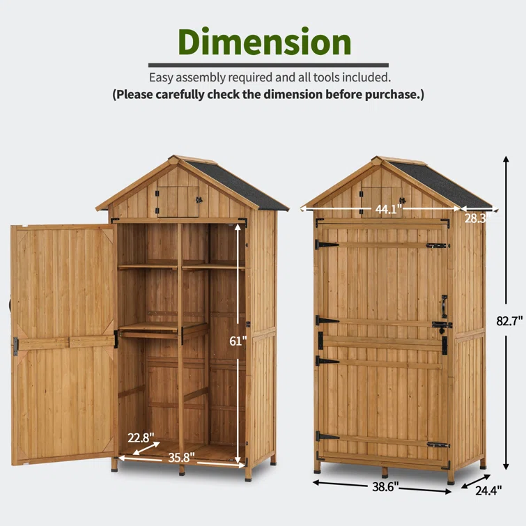 3 ft. 8 in. W x 2 ft. 6 in. D Outdoor Storage Shed with Adjustable Shelves and Lock