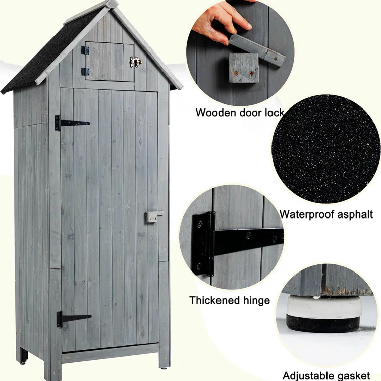Hader 2.5 ft. W x 1.7 ft. Solid Wood Vertica Tool Shed Outdoor Tool Shed Garden Shed