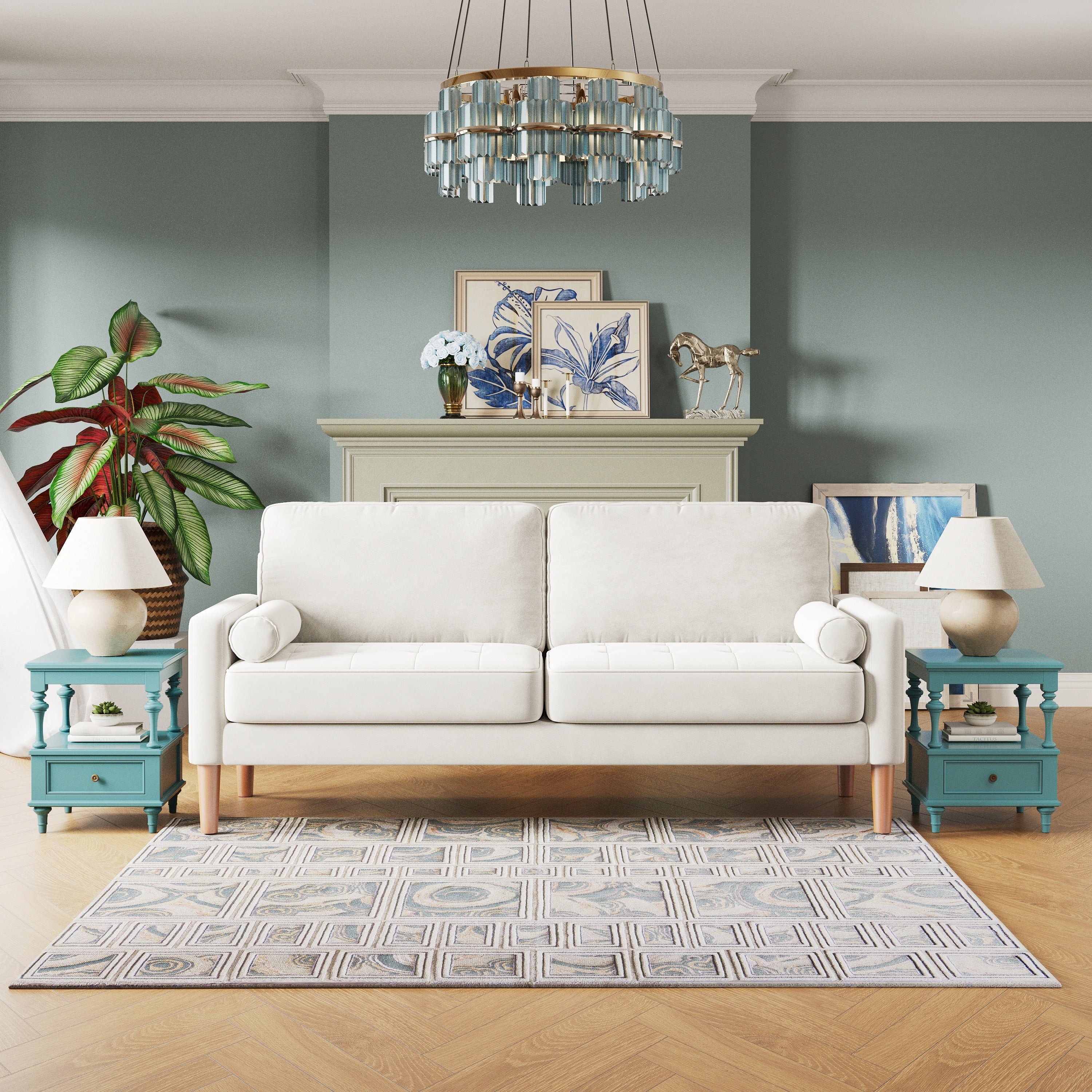 67.7'' Upholstered Loveseat Sofa Couch for Small Spaces with Solid Wood Leg, Tool-Free Assembly