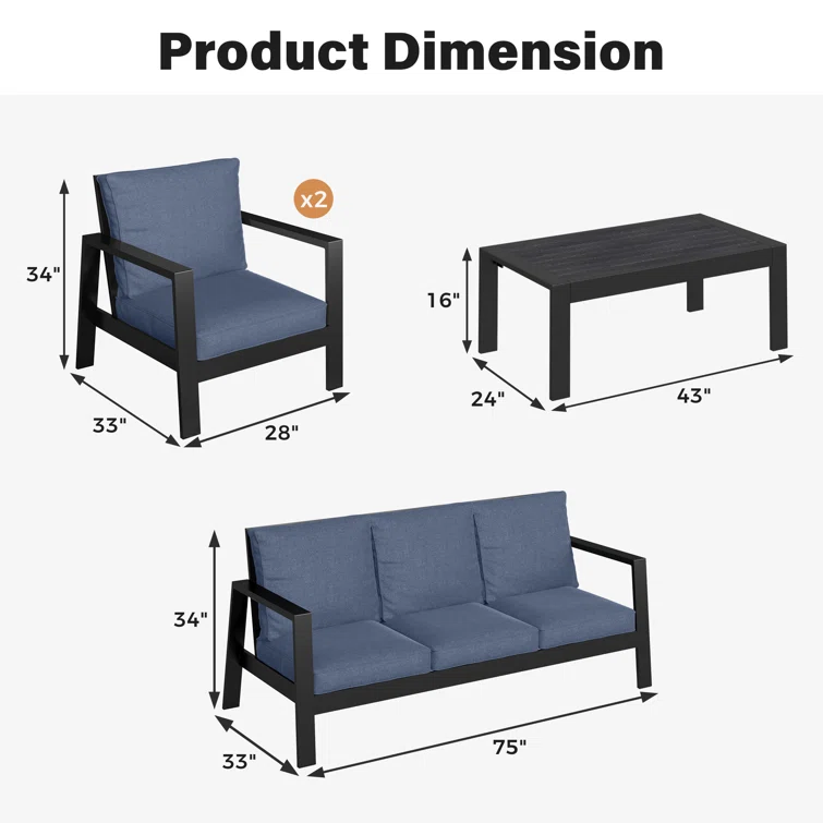 Aluminum 4-Piece Outdoor Sofa Seating Group With Cushions
