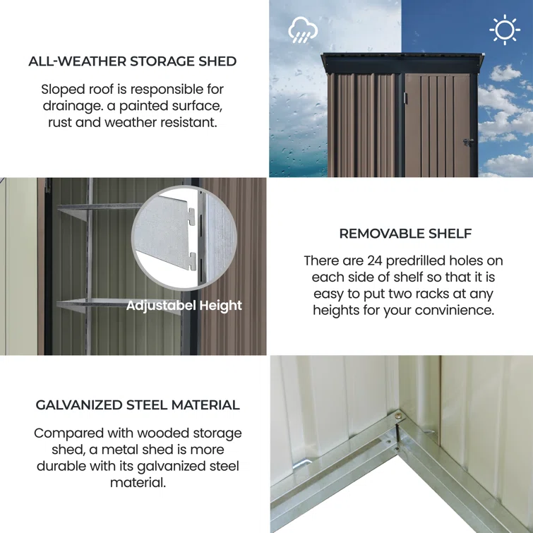5 ft. W x 3 ft. D Metal Horizontal Garage Shed