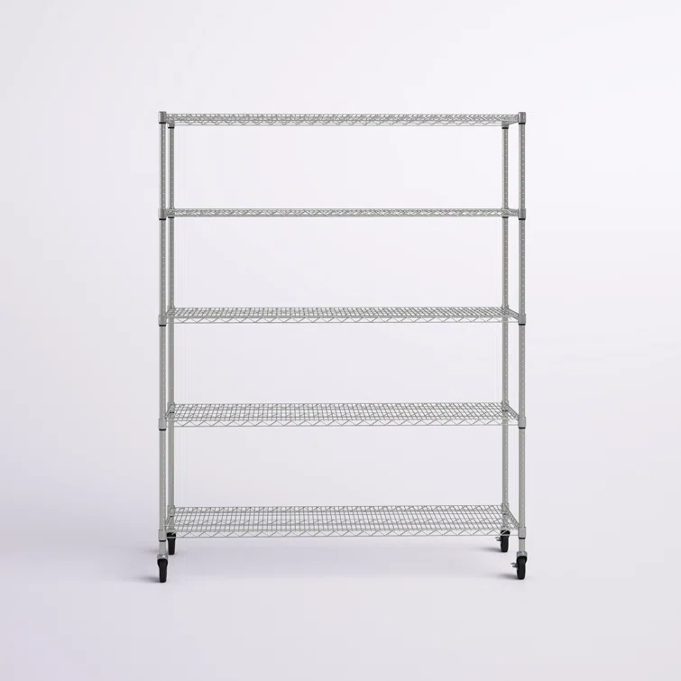 Aimee 60'' W Steel Height -Adjustable Shelving Unit with Wheels
