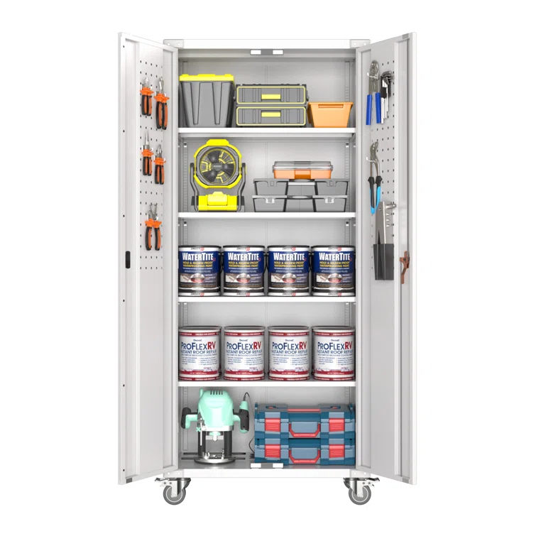 72" H x 31.5" W x 16.5" D Metal Storage Cabinet with Lockable Doors and Shelves