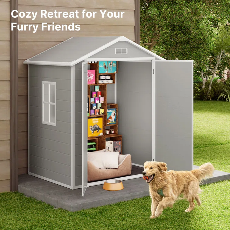 6' x 4' Resin Outdoor Storage Shed with Lockable Door & Air Vent, Garden/Backyard/Pool Tool Shed