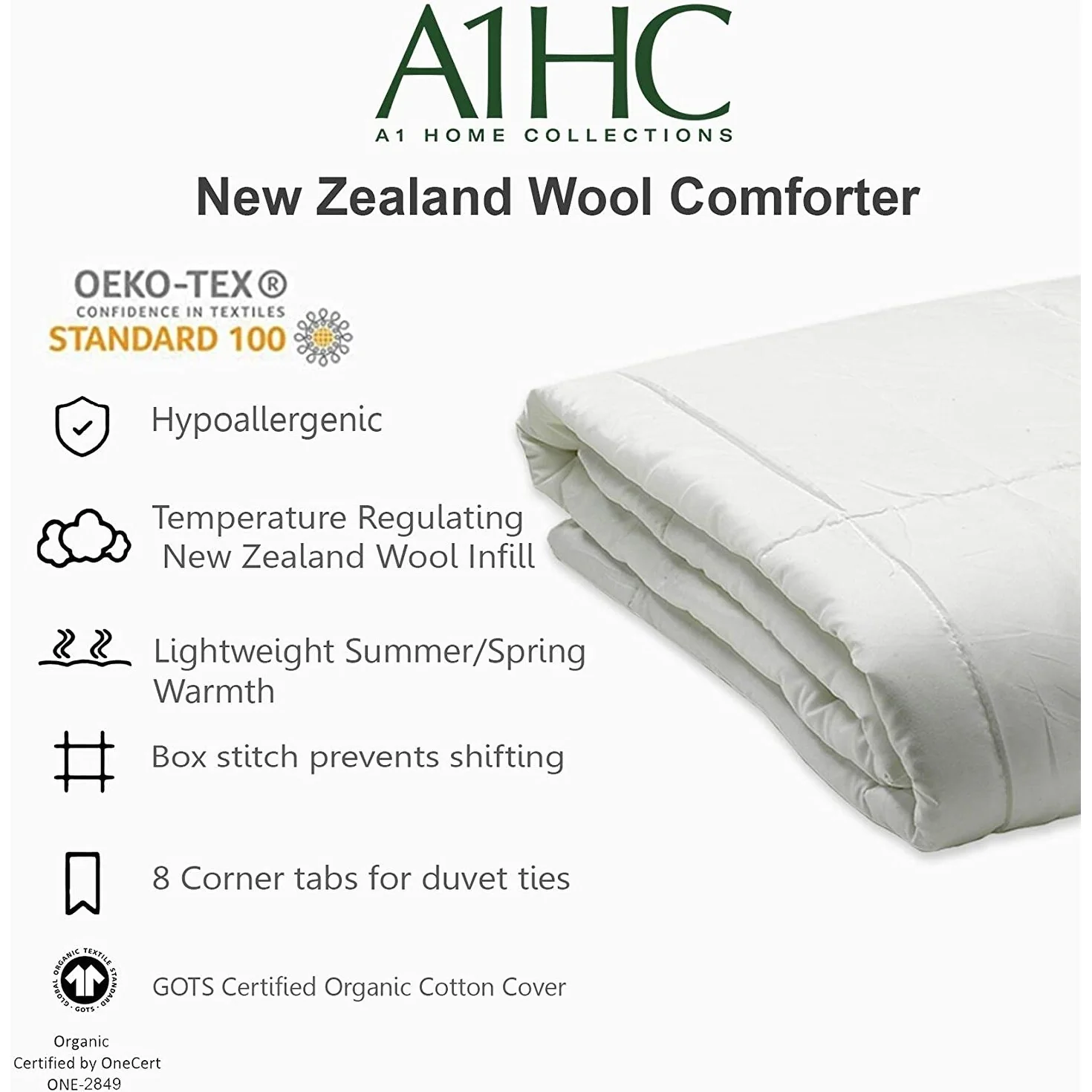 Lightweight Summer/Spring 100% New Zealand Wool Fill Duvet Insert