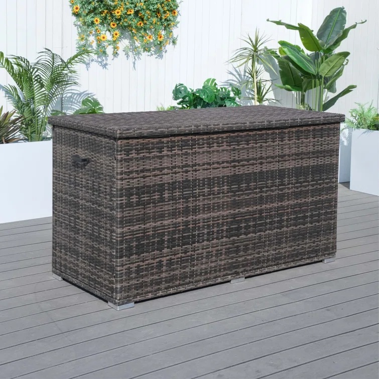 Moda Furnishings 50.26'' W 264 Gallons Water Resistant Wicker Deck Box in Brown