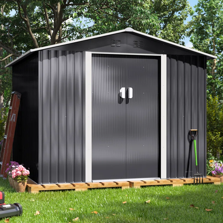 8 ft. W x 8 ft. D Metal Storage Tool Shed Outdoor Storage Shed With Sliding Doors and Vents