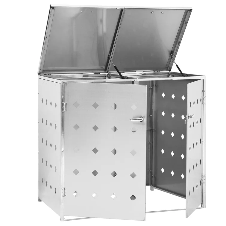 VidaXL Double Wheelie Bin Shed 63.4 gal Stainless Steel