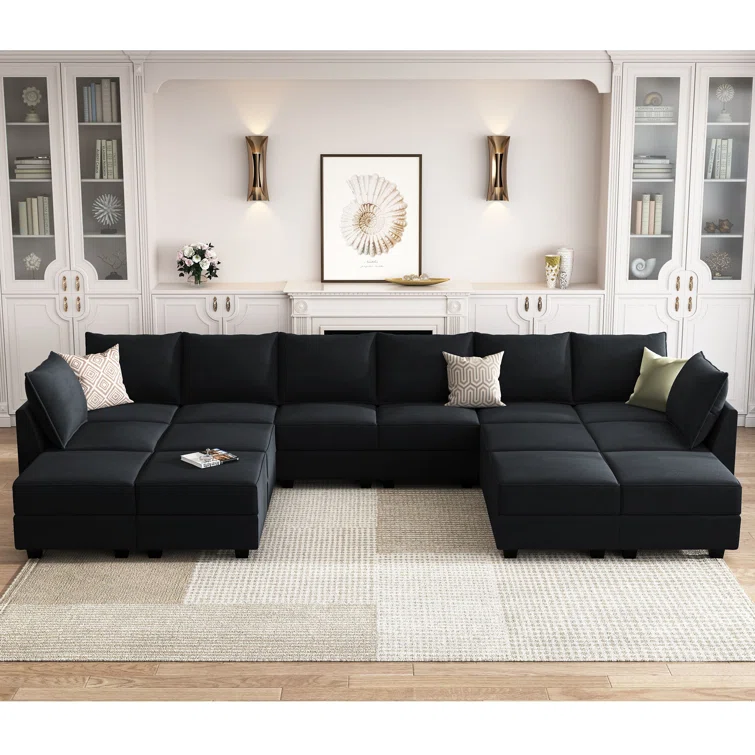 Tremee Velvet Modular Corner Sectional with Ottoman
