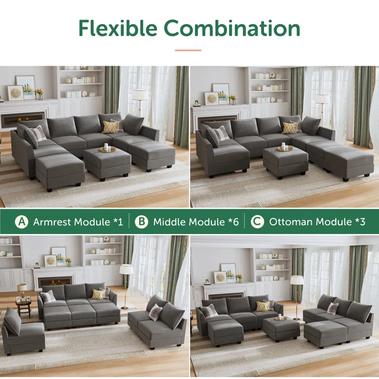 Tremee U Shaped Velvet Modular Sectional Sofa