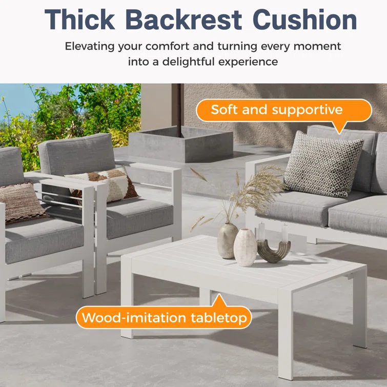 6-Piece Aluminum Patio Conversation Set With Cushions
