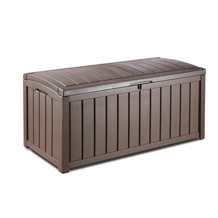 Keter Glenwood 101 Gallon Durable Resin Outdoor Storage and Organization Deck Box For Patio Furniture and Supplies, Brown