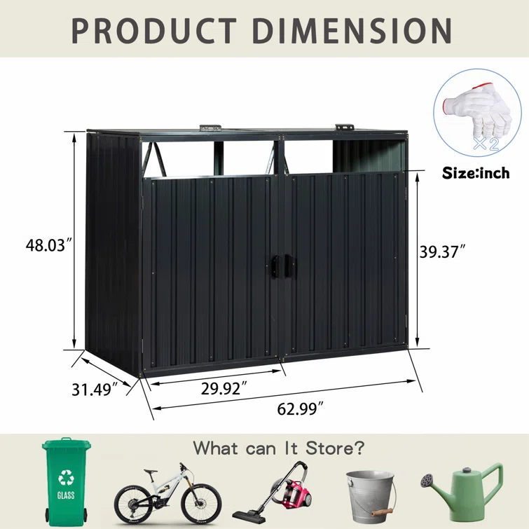 5 ft. W x 3 ft. D Metal Vertical Garbage Shed
