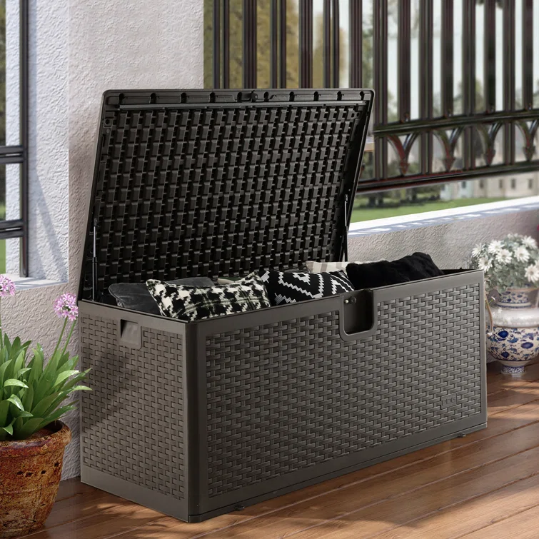 Costway 50'' W 120 Gallons Water Resistant Plastic Lockable Deck Box in Brown