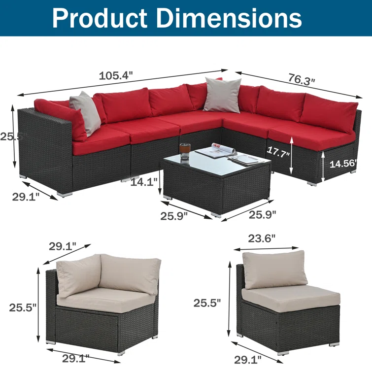 Drystal 6 Pieces Wicker Outdoor Patio Sectional with Coffee Table<!-- --> <!-- -->(Set of 100)